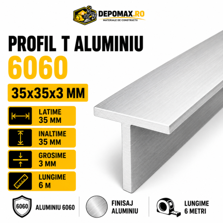Profil T aluminiu 35 x 35 x 3 mm, 6 metri